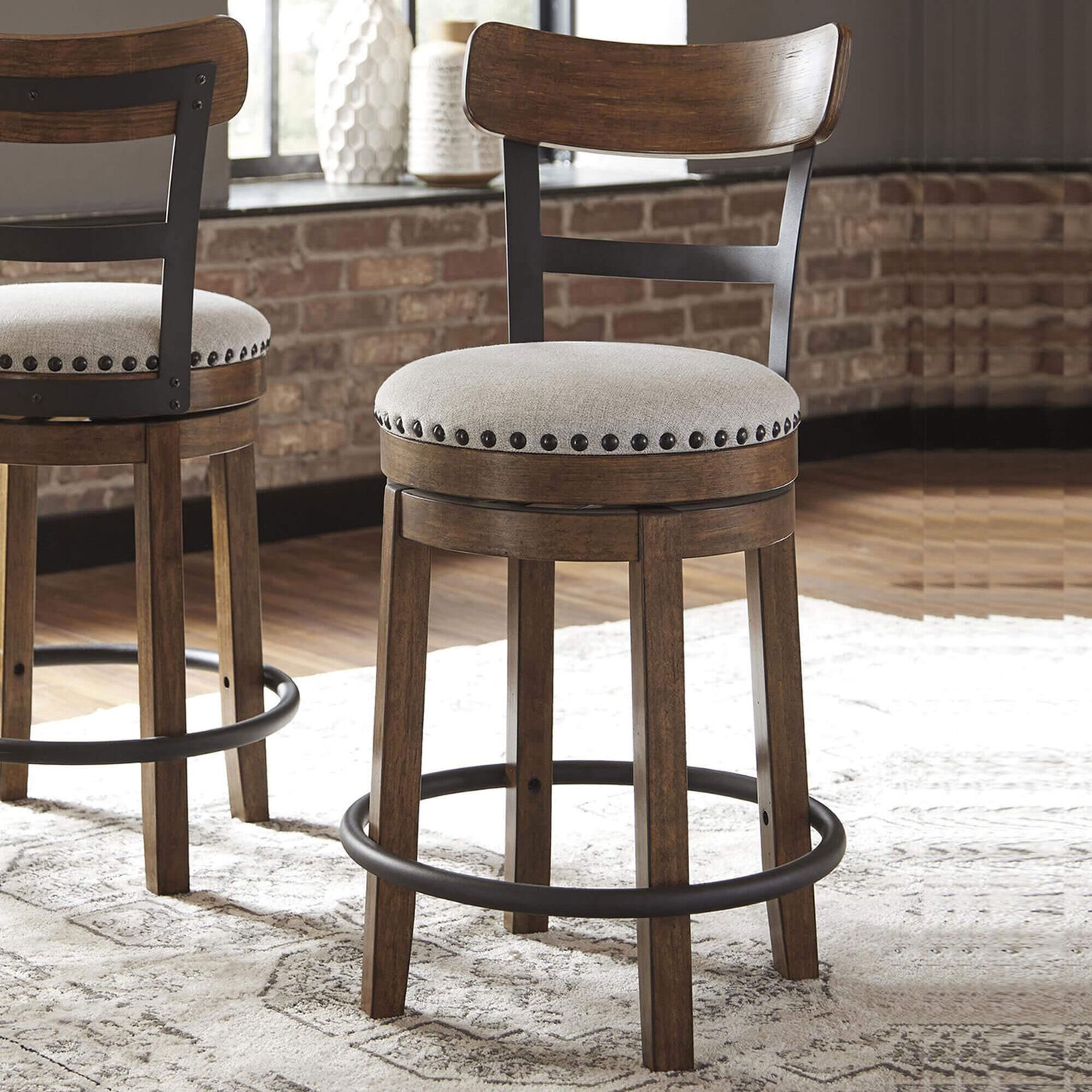 Ashley Valebeck 24.5" Counter Stool with Back in Brown and Black