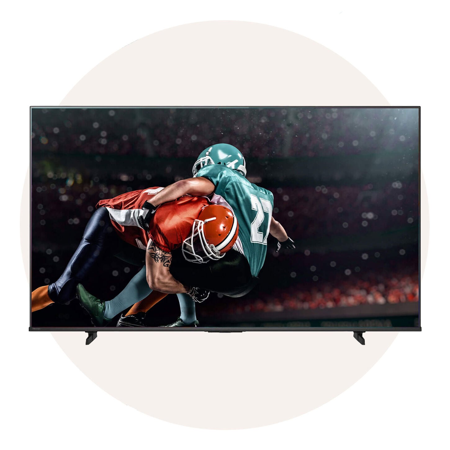 TV with football screen fill over white circle background