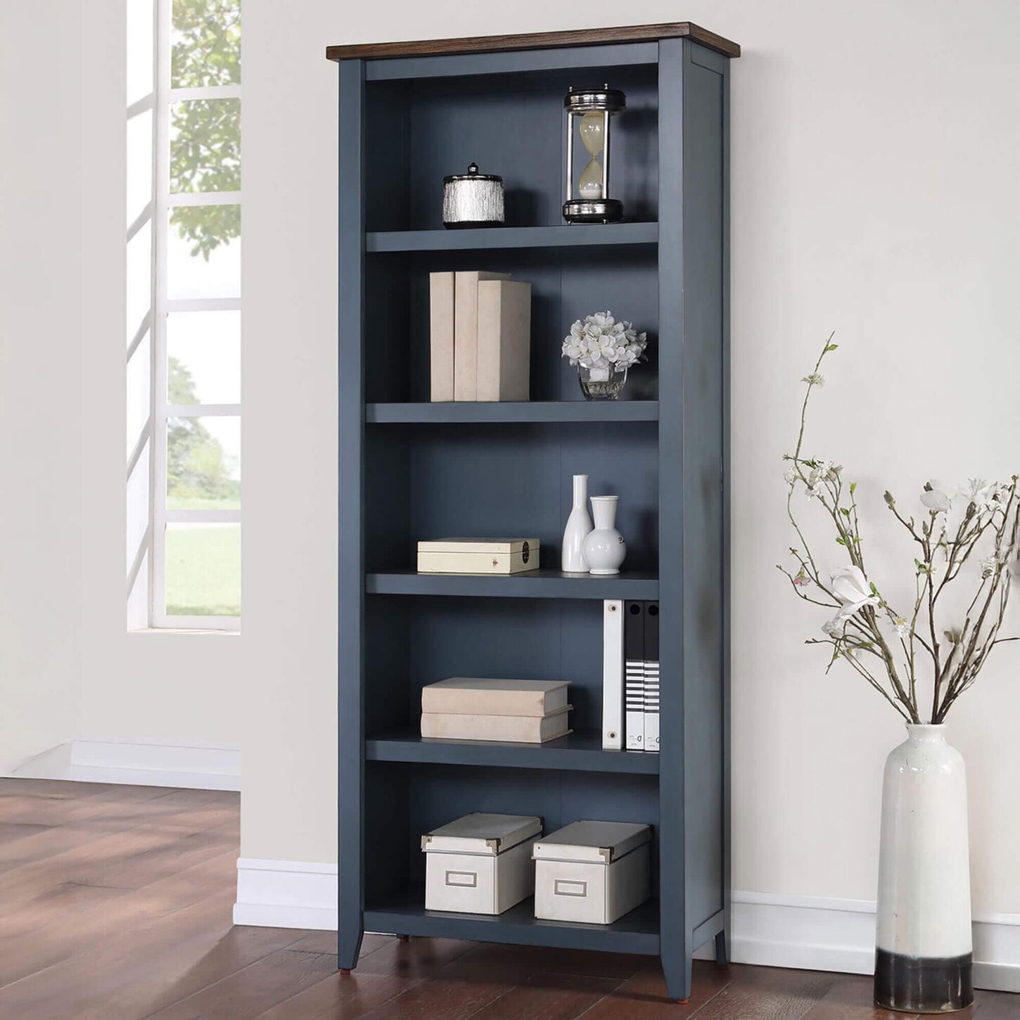Wycliff Bay Fairmont 5-Shelf Bookcase in Dusty Blue