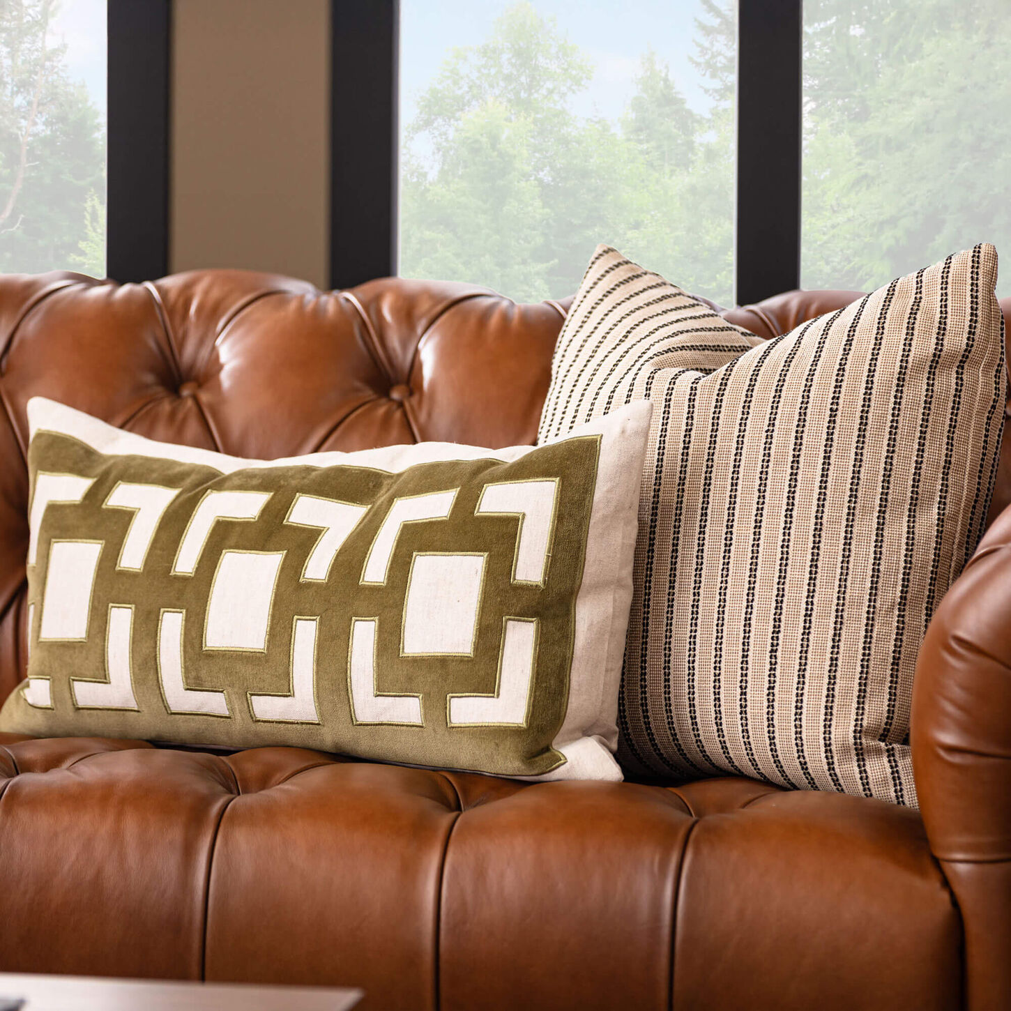 Living room sofa with throw pillows