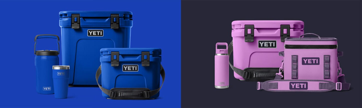 two colors of yeti products in side by side layout