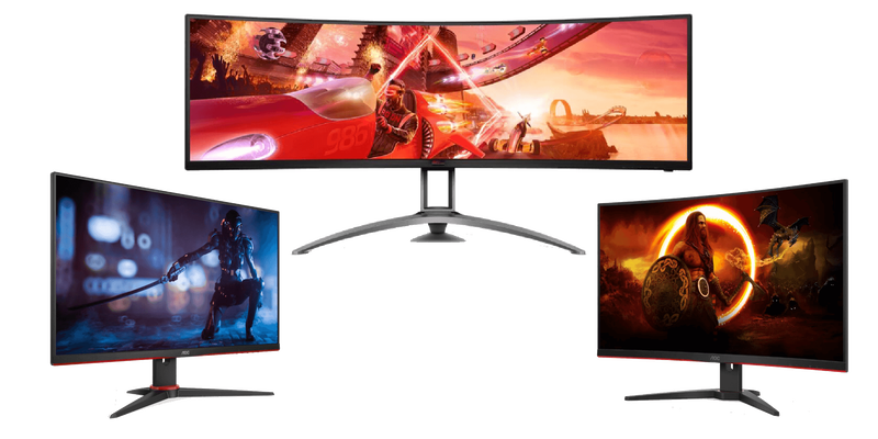 AOC 49 inch 4K LCD UWHD Gaming Monitor in Black and Red | AOC 24 inch FHD Gaming Monitor | AOC 31.5 inch WLED Curved FreeSync FHD Gaming Monitor in Black and Red