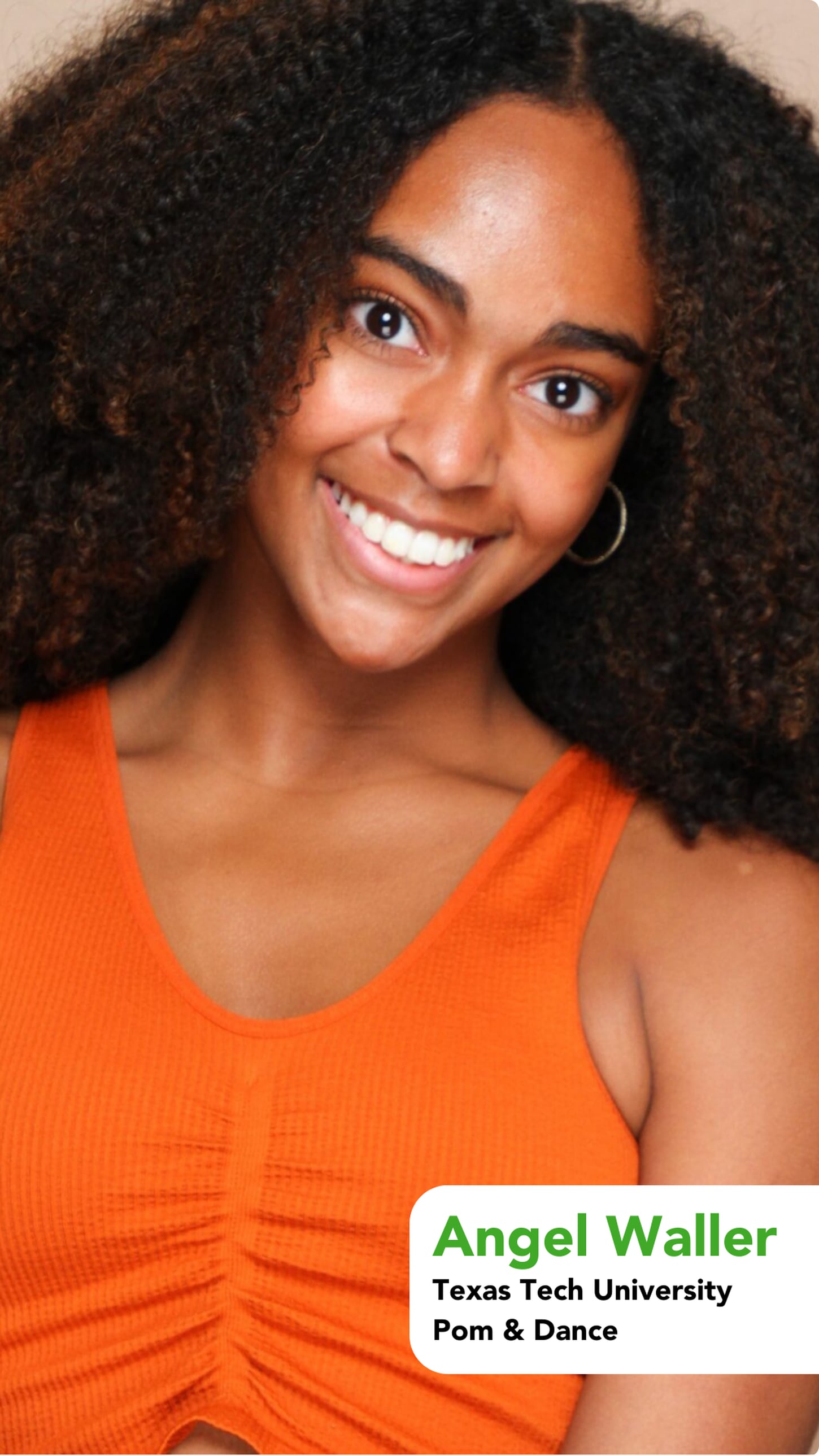 Angel Waller in her pom and dance uniform at TTU