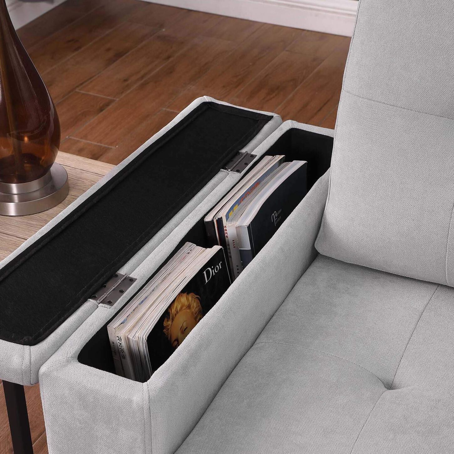 Lilola Home Ashlyn II 84 in. Stationary Sleeper Sofa with Storage Chaise in Gray