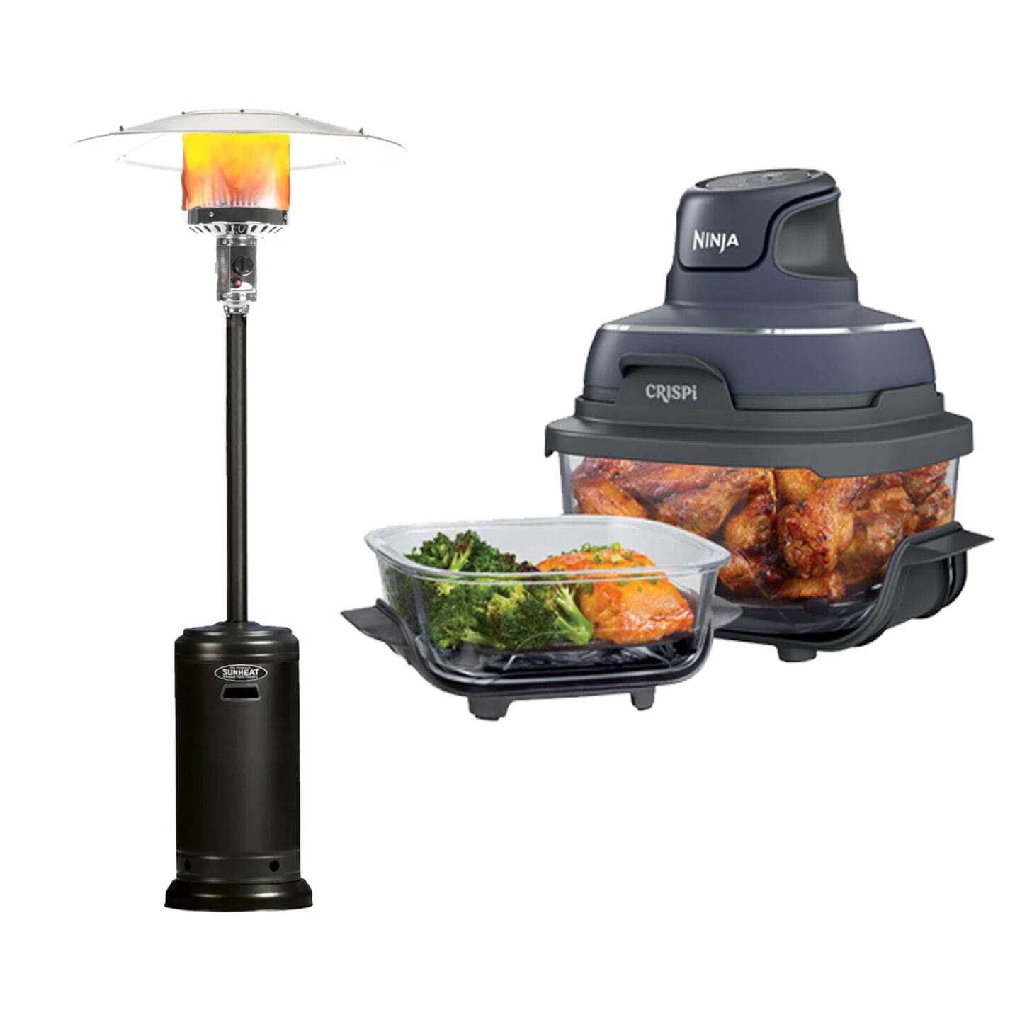 Outdoor heater and Ninja Crispy airfryer