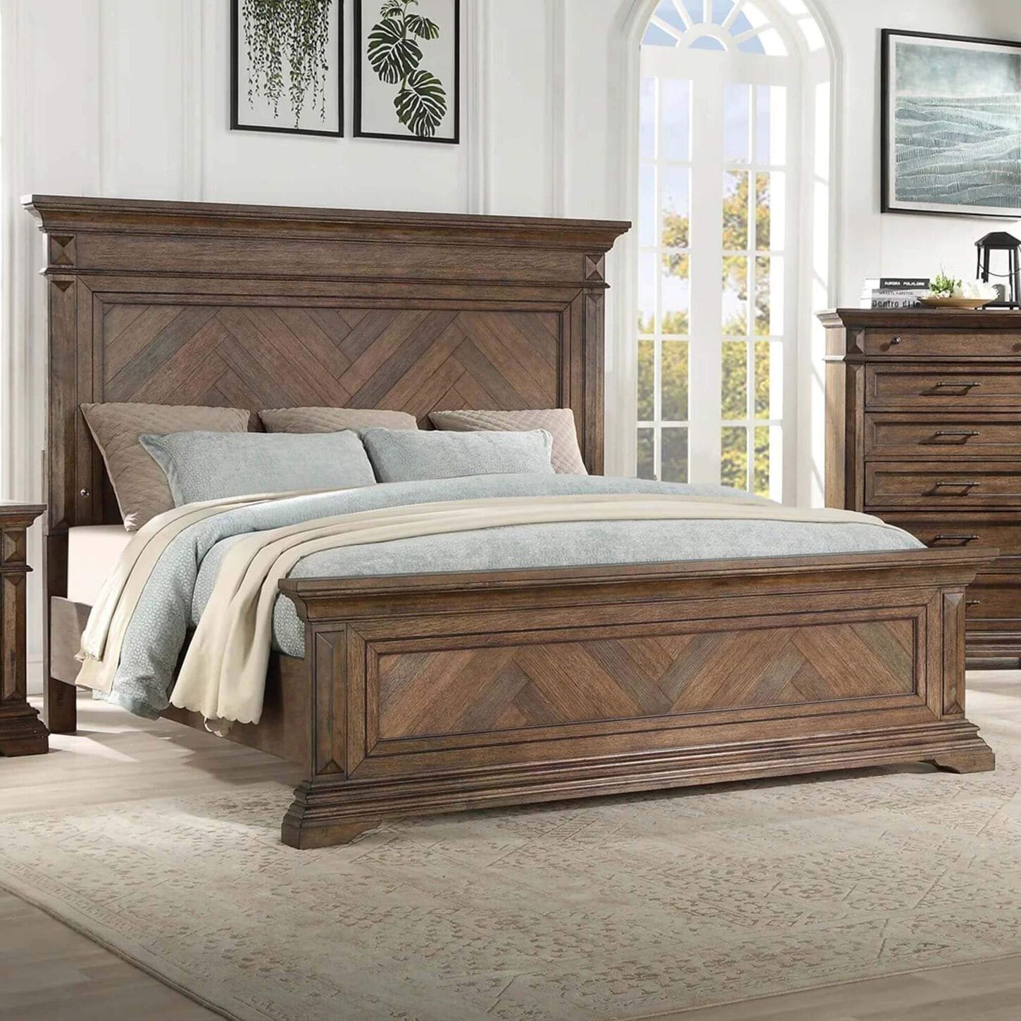 New Heritage Mar Vista Queen Bed in Brushed Walnut with USB Ports