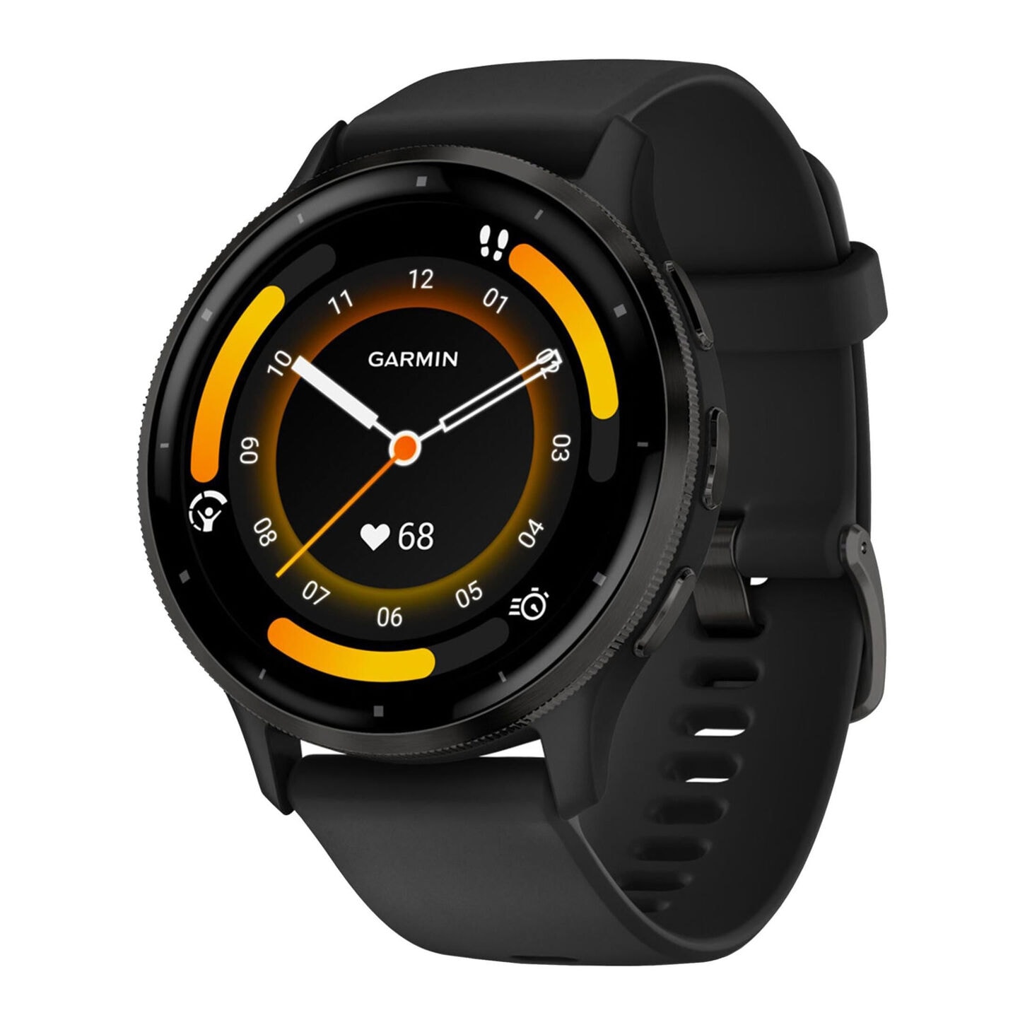 Garmin Venu 3 45mm Watch Slate Stainless Bezel Steel Black Case and Black Silicone Band