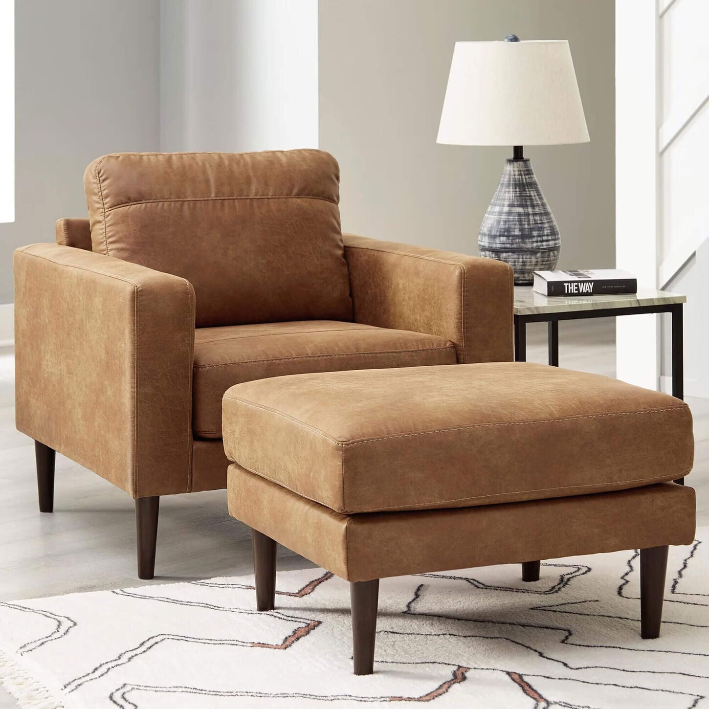 Ashley Telora Chair and Ottoman in Caramel