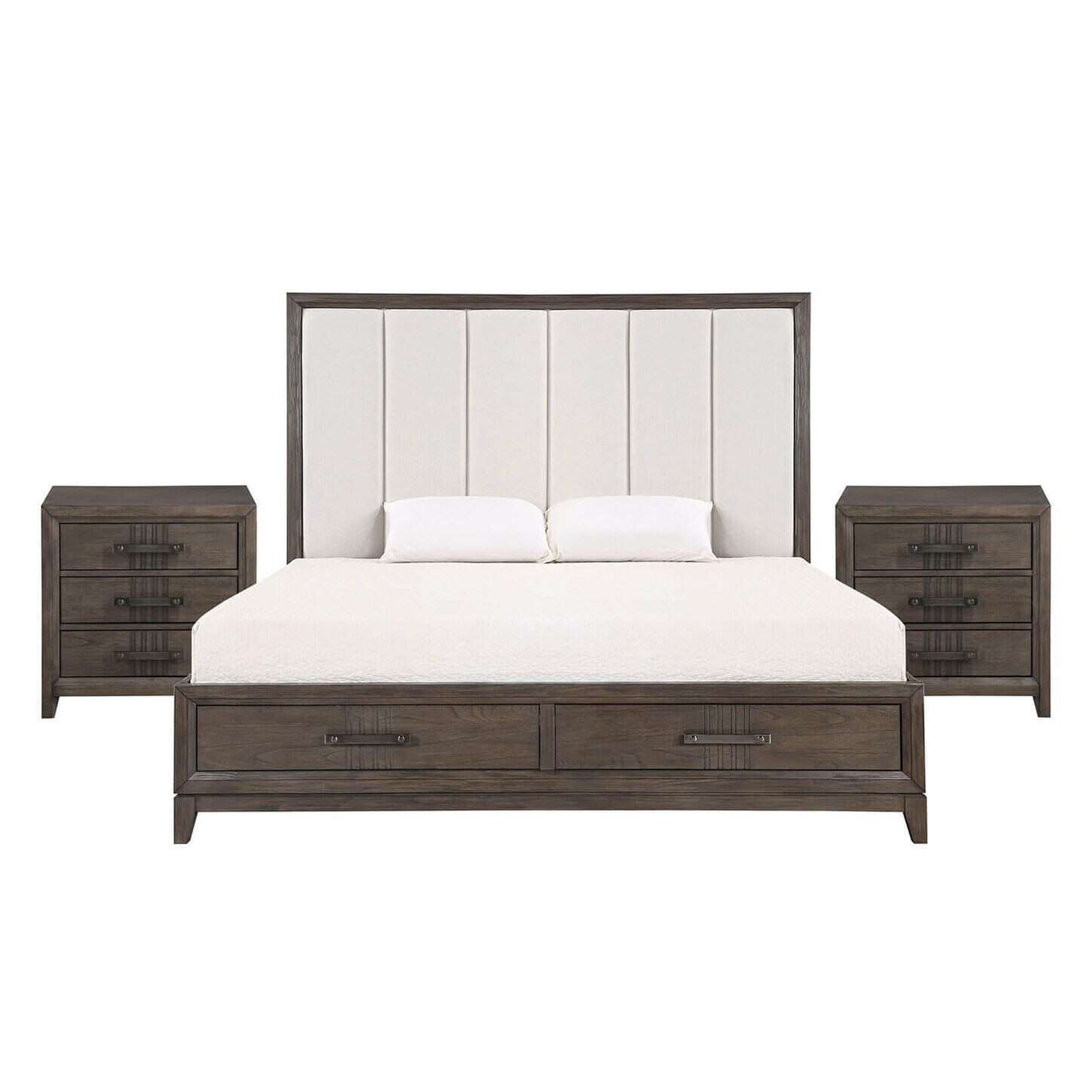 New Heritage Design Landon 3-Piece Queen Bedroom Set with Two Nightstands in Walnut