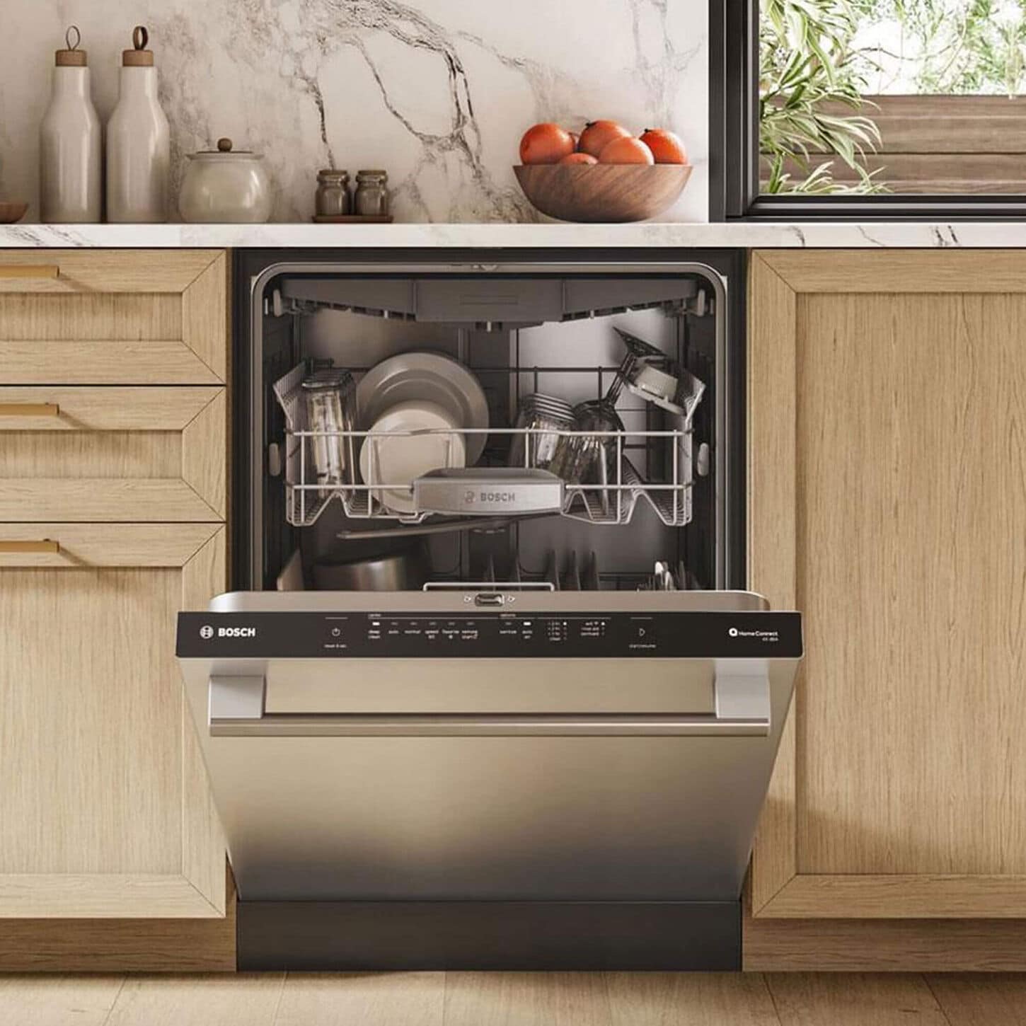 stainless steel dishwasher partially open