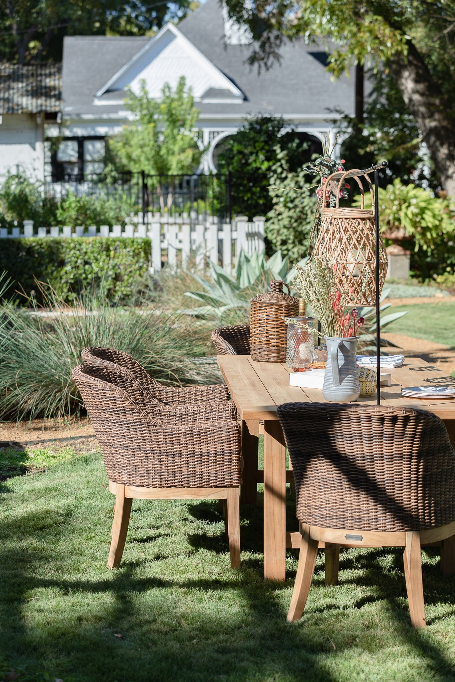 Outdoor patio summer hosting with set dining table