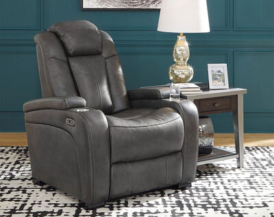 Signature Design by Ashley Turbulance Power Recliner with Adjustable Headrest in Quarry (Set of 2)