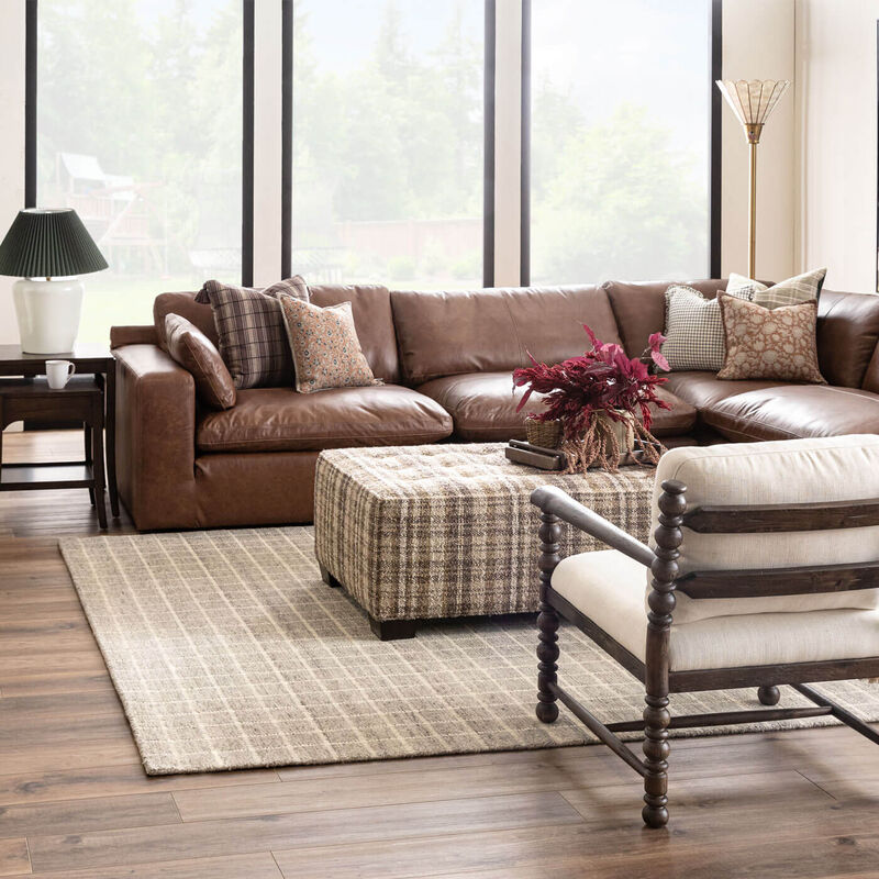 Living room sectional with accent chair and tables