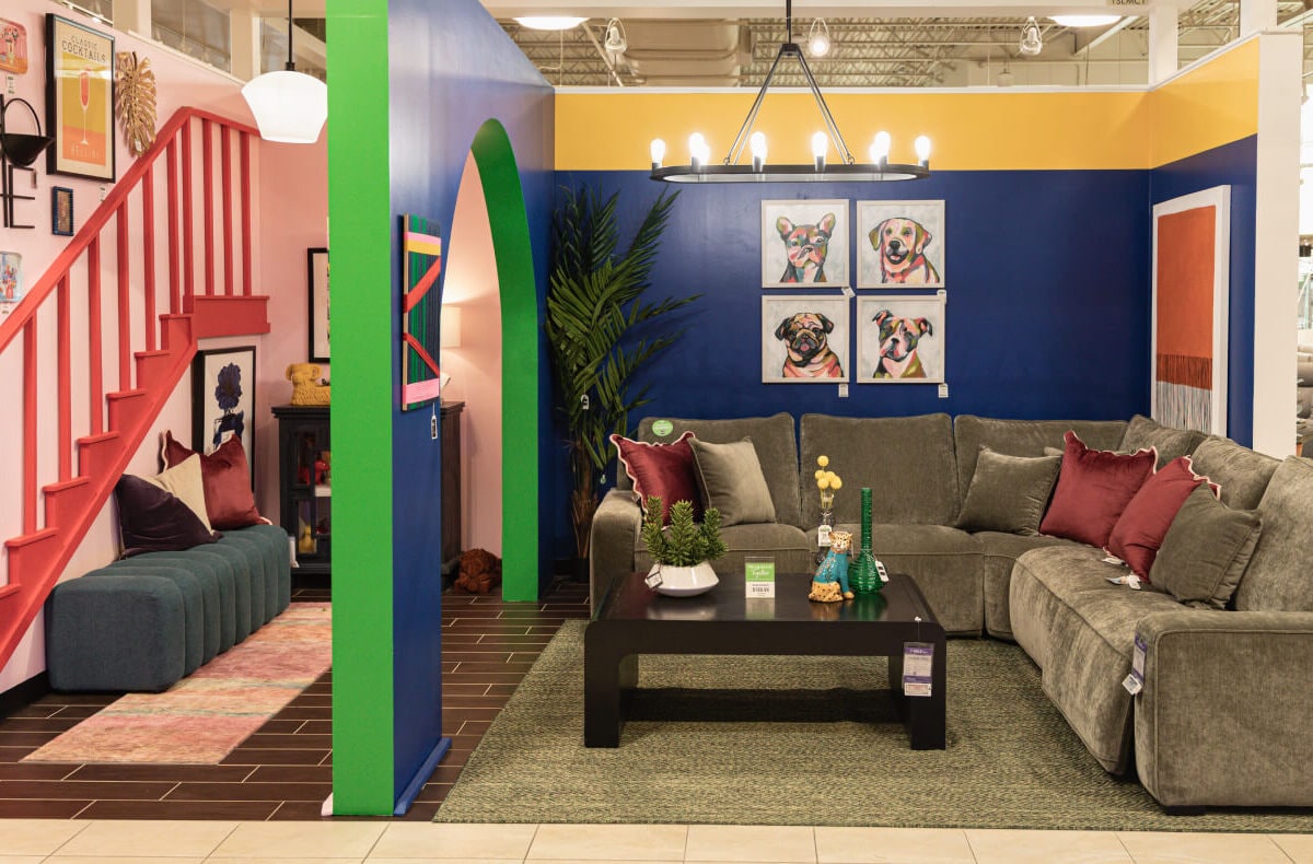 A creative spotlight at the Dallas-Forth Worth Texas store featuring colorful furniture