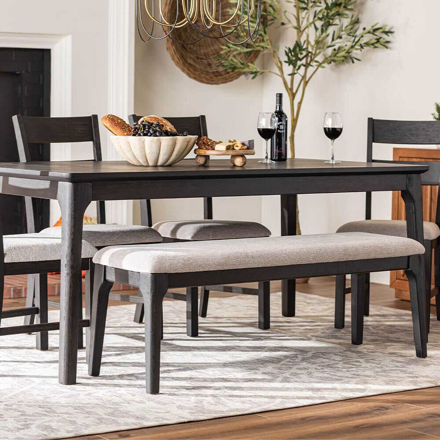Mayberry Hill Garcia 6-Piece Dining Set with Bench in Black