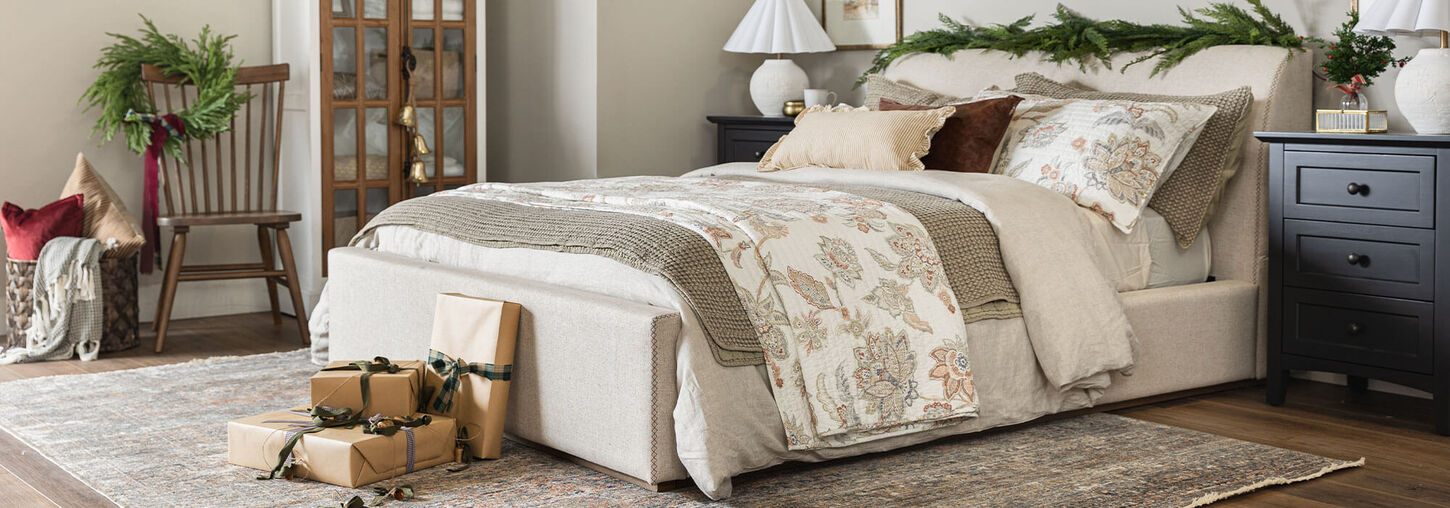 Urban Home Louis Queen Upholstered Platform Bed in Natural Linen