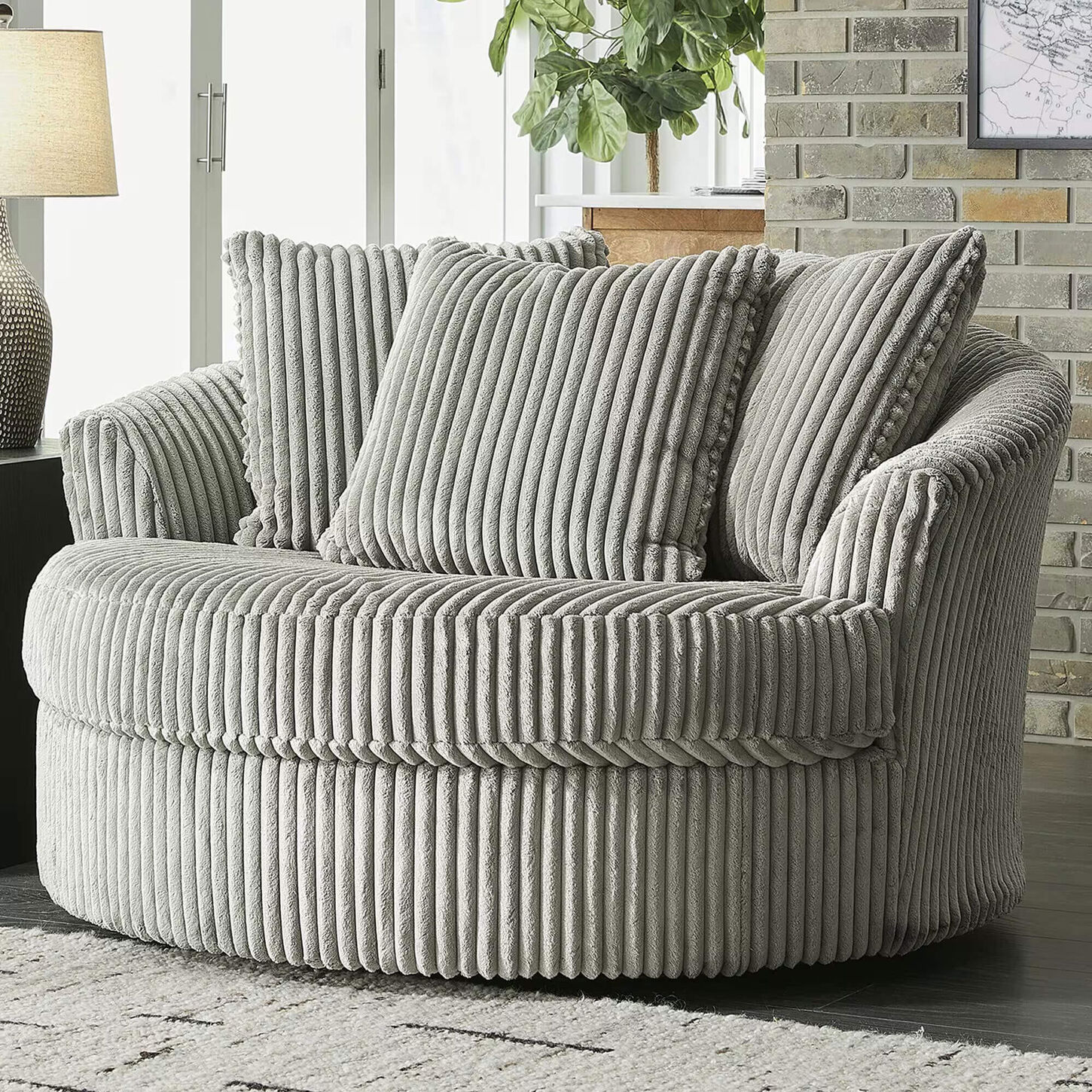 Ashley Lindyn Oversized Swivel Accent Chair in Fog