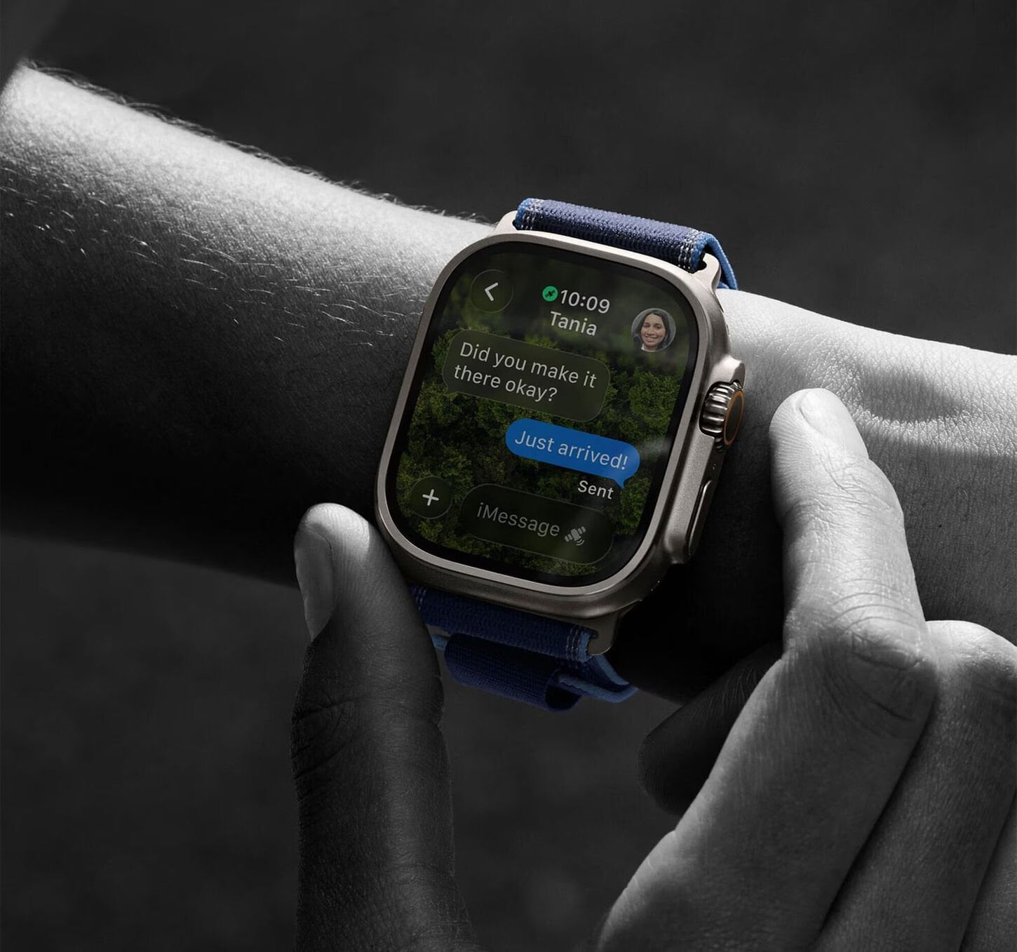 Apple Watch Ultra 3 (GPS+Cellular) 49mm Titanium Case with Blue/Bright Blue Trail Loop - M/L in Natural and 2-Year AppleCare+