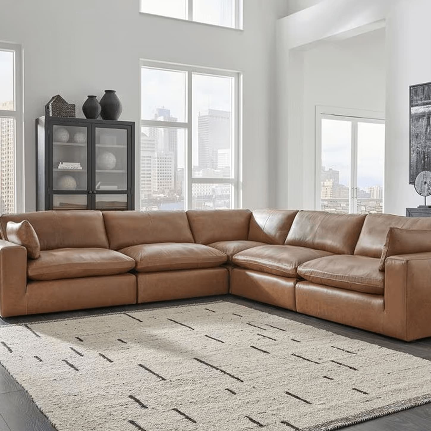 Ashley Emilia 5-Piece L-Shaped Sectional in Caramel