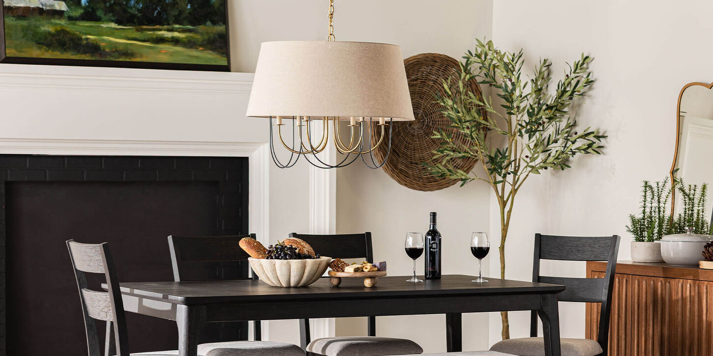 Dining room with hanging light fixture