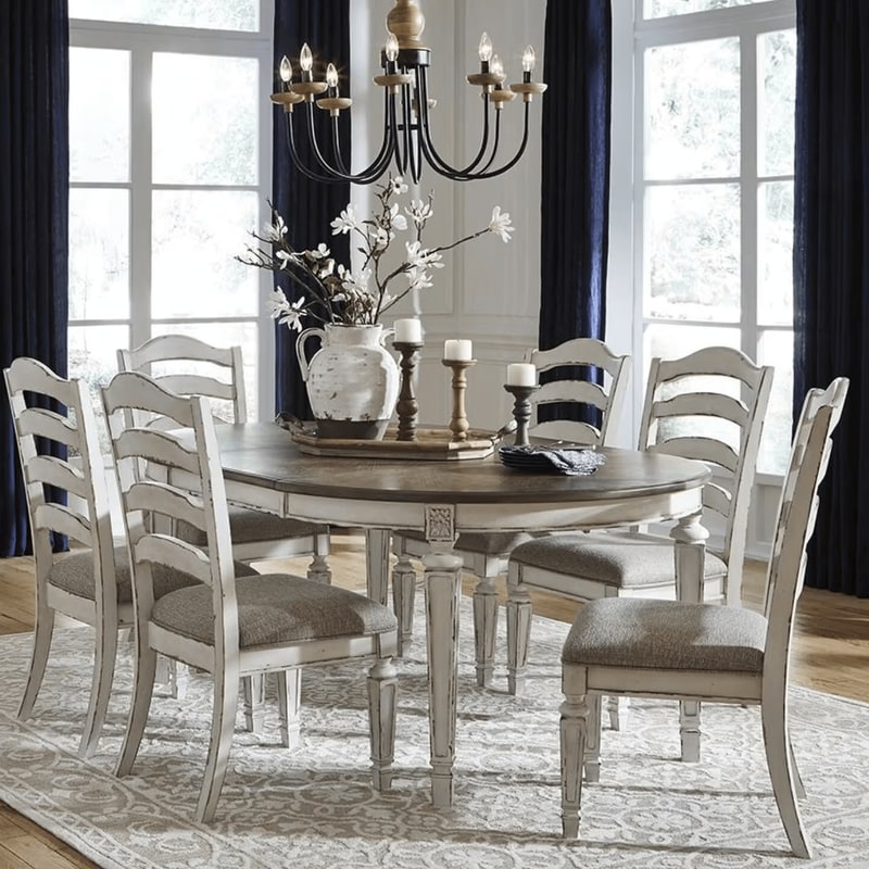 Ashley Realyn 7-Piece Round to Oval Dining Set in Chipped White