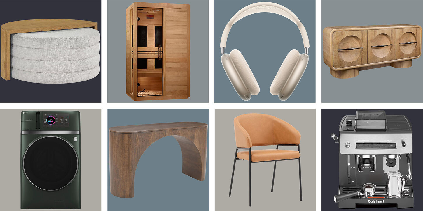 Collage of new and trending products with blue backgrounds