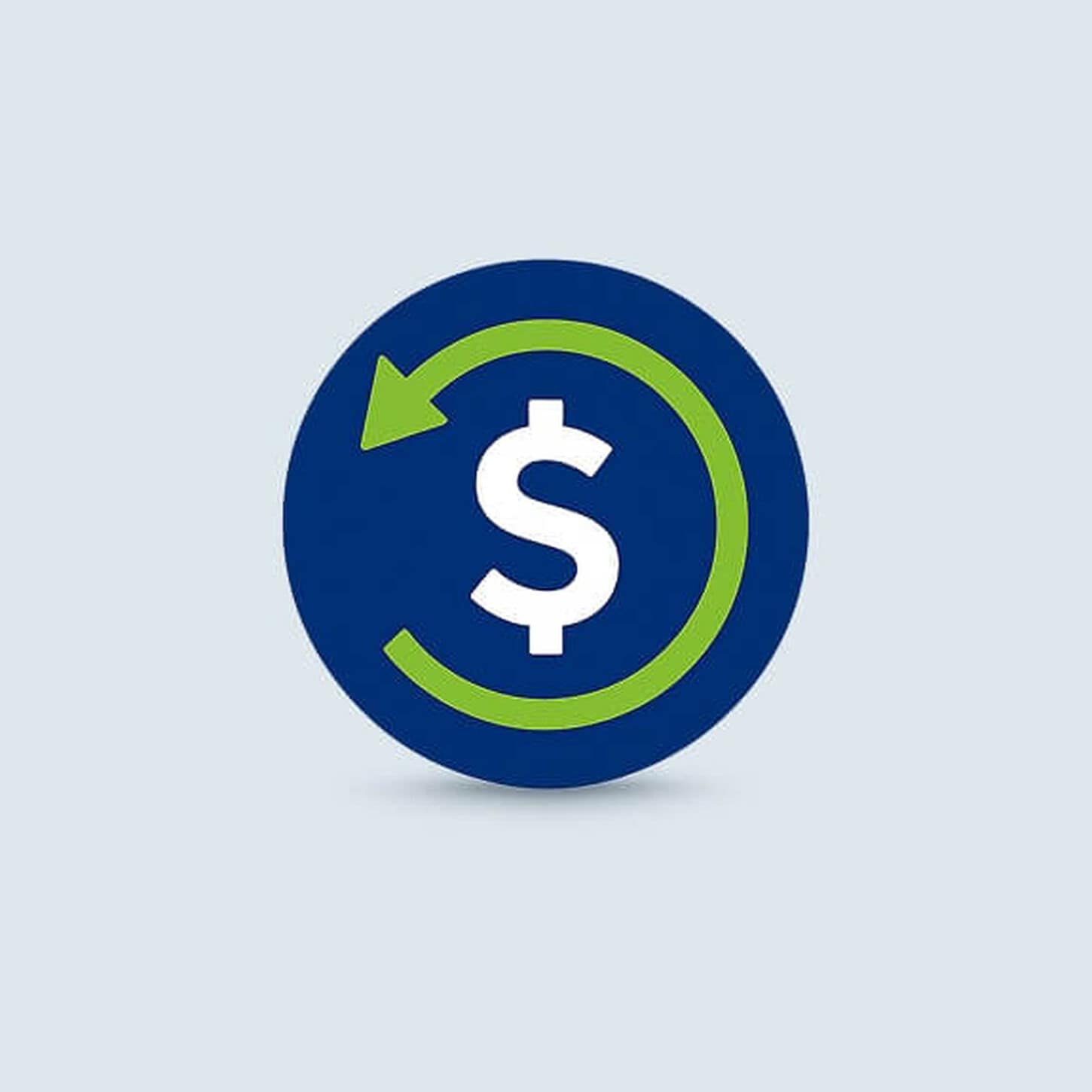 Blue circle with a dollar sign in the middle and green arrow wrapping counterclockwise around the dollar sign