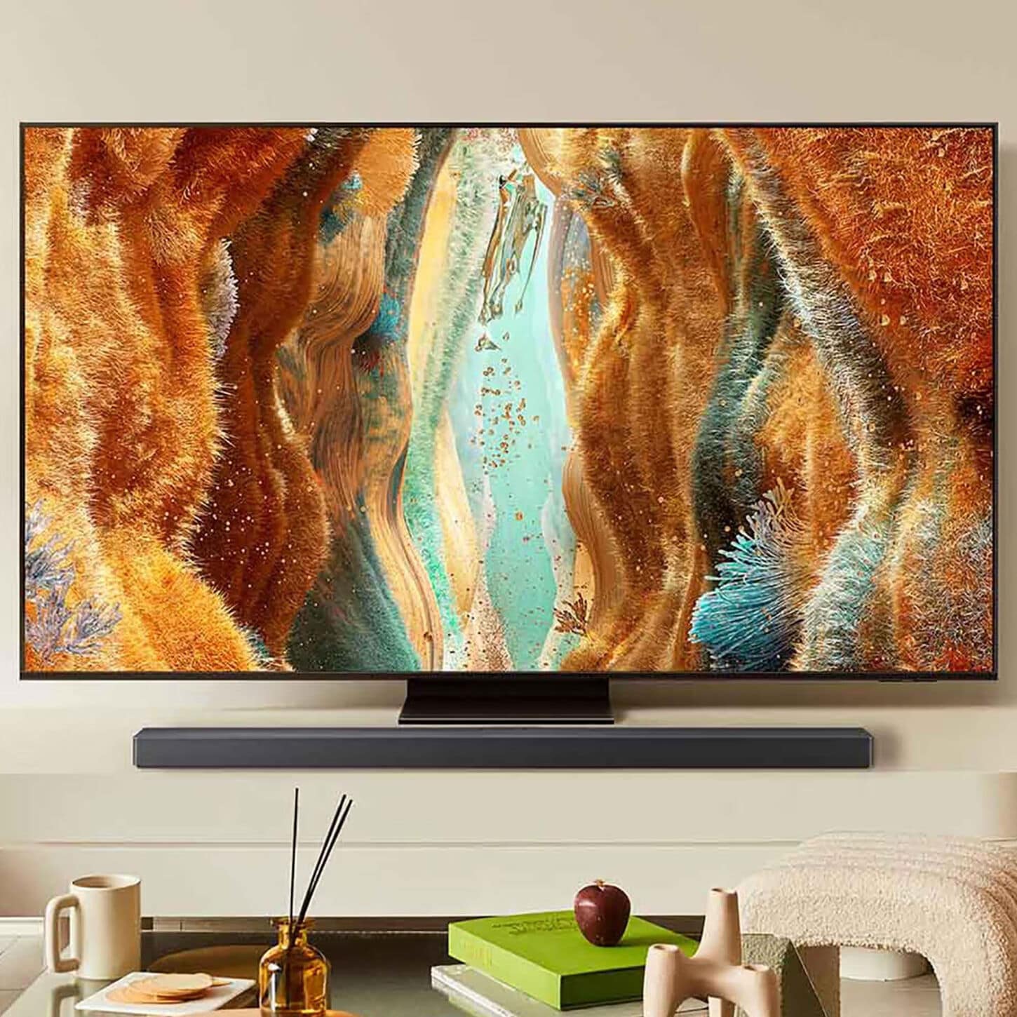 TV and soundbar on the wall