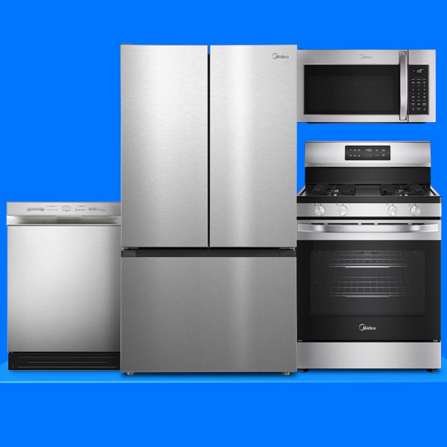 midea stainless steel refrigerator in kitchen