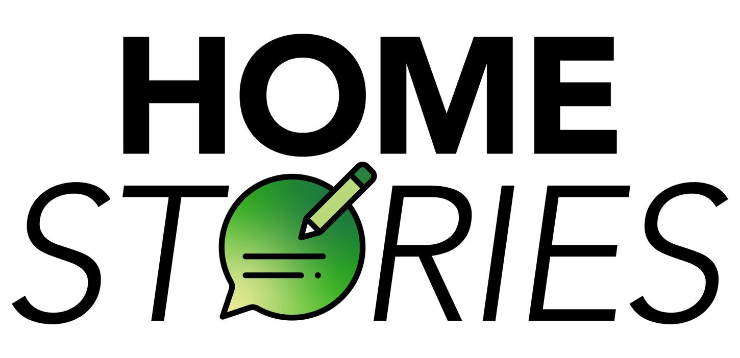 Home Stories logo with green bubble for the O in stories