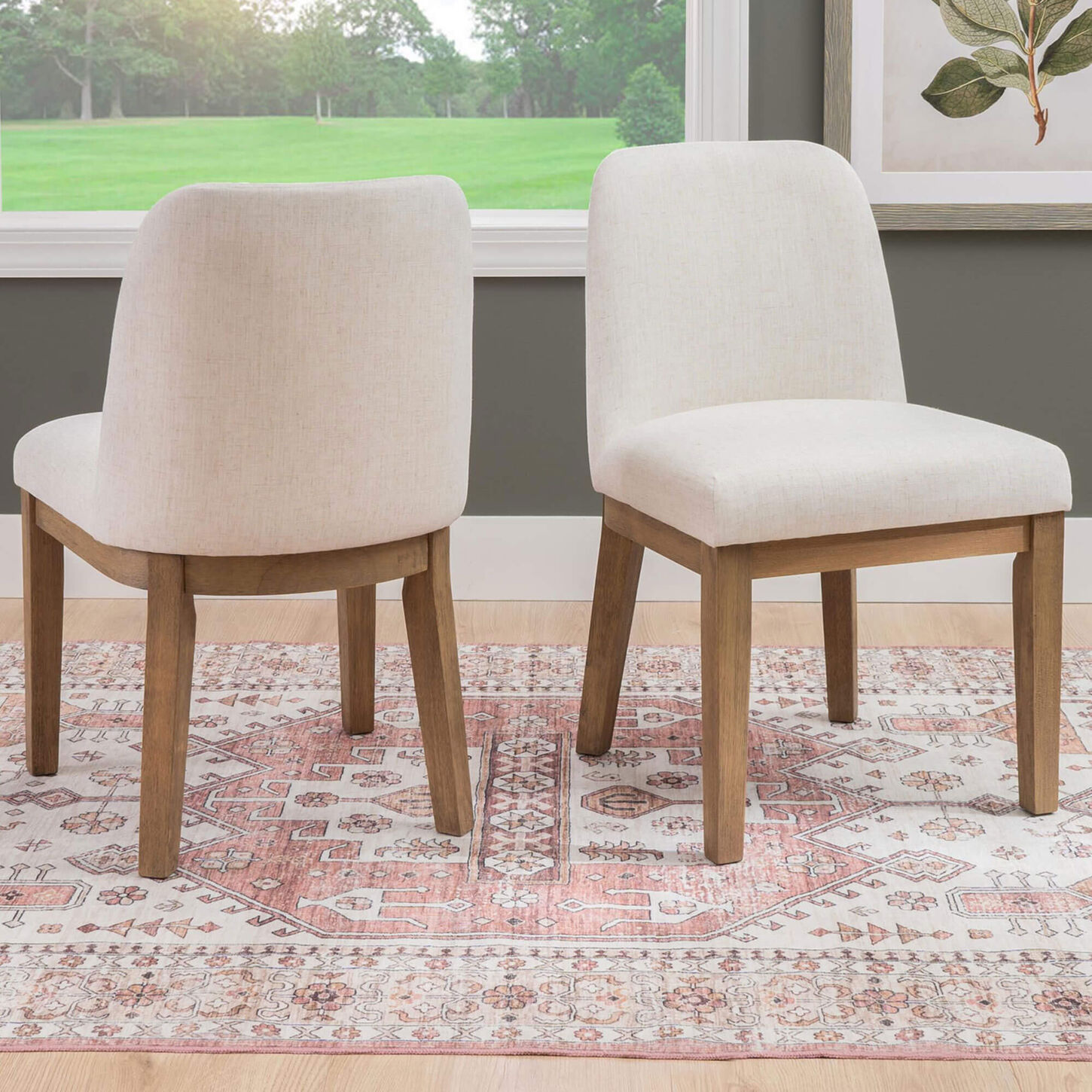 Linon Home Decor Tucker Side Chair with Cream Cushion in Natural Brown (Set of 2)