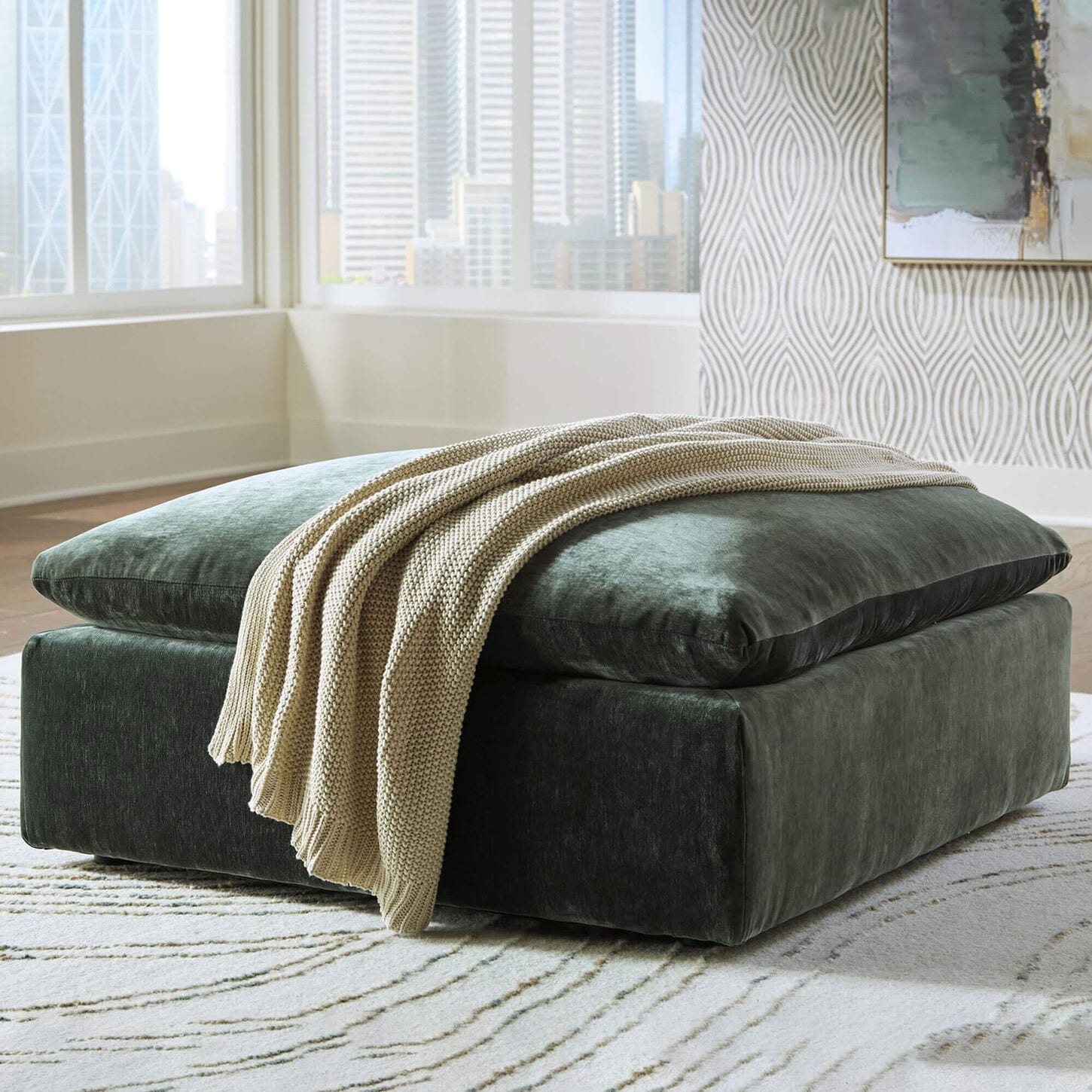 Ashley Carriage View Oversized Accent Ottoman in Jade