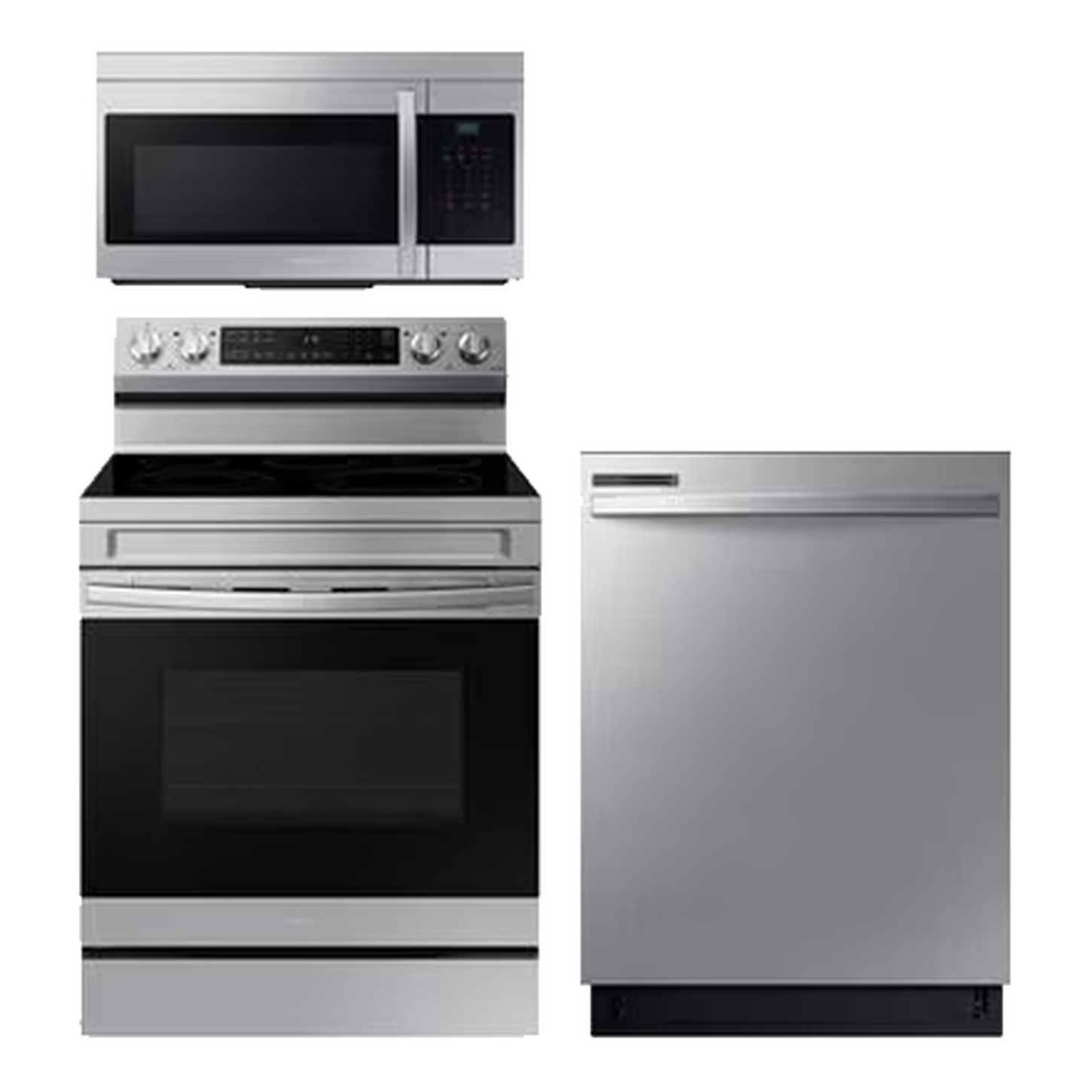 Samsung Range Microwave and Dishwasher in Stainless Steel