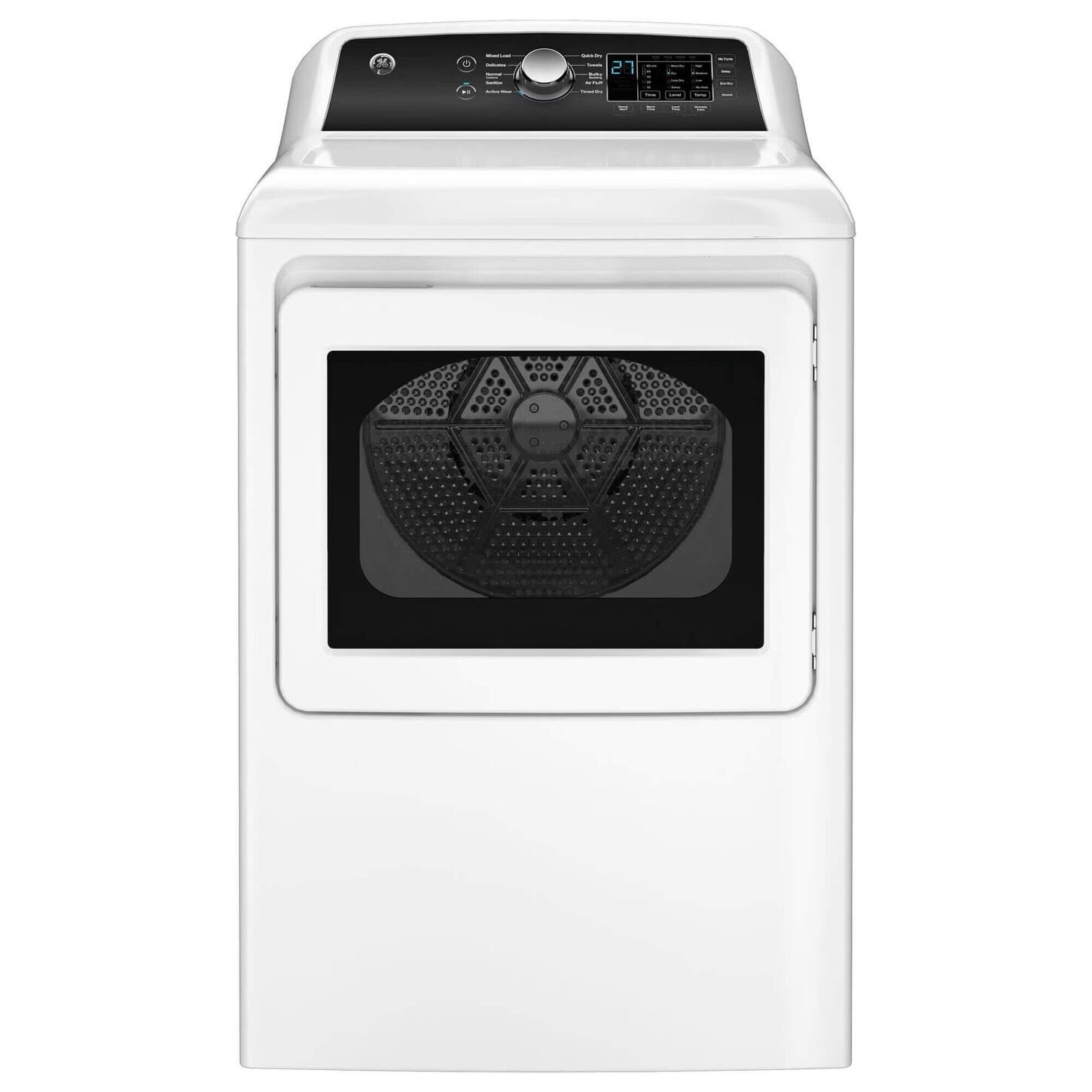 White laundry dryer with back panel controls