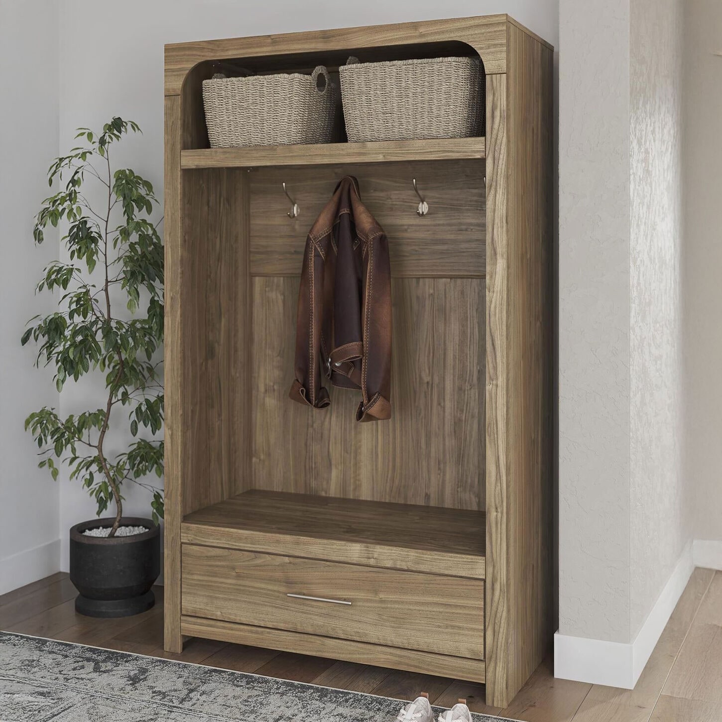 Ashley Dovander 72" Hall Tree with Storage Bench in Brown