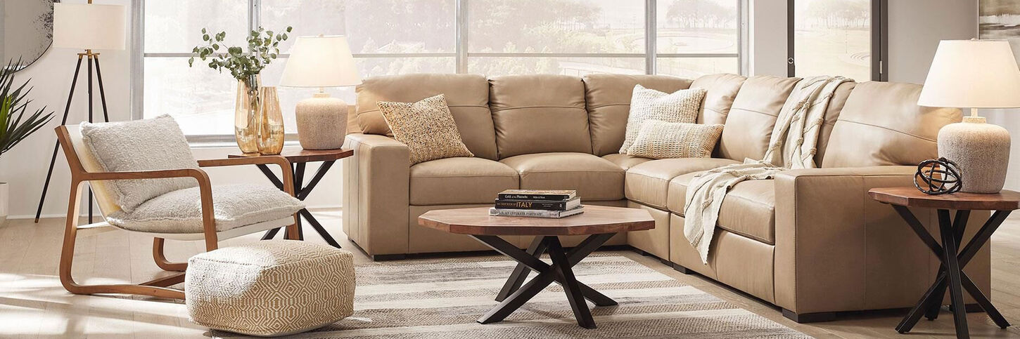 Pacific Landing Octavia 2-Piece Stationary Right Facing Sectional in Camel
