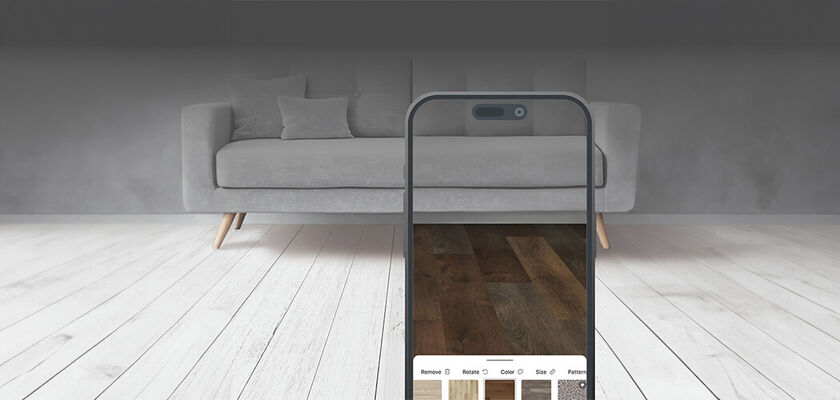 Mobile device layered on top of living room to show how visualizer tool can be used.