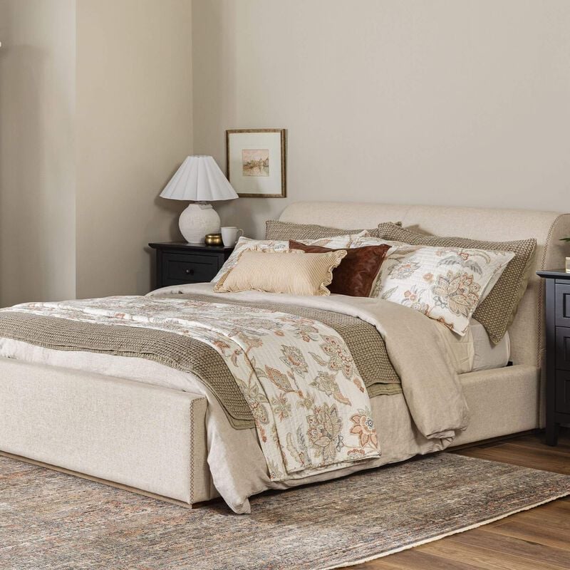 Urban Home Louis Queen Upholstered Platform Bed in Natural Linen