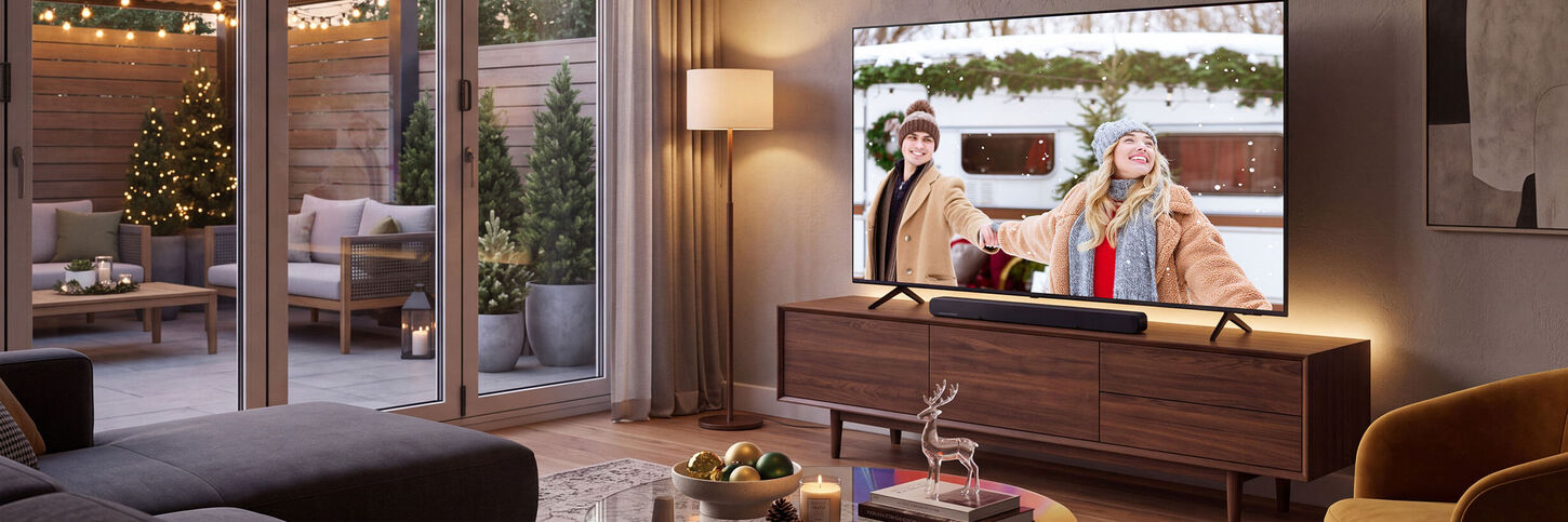 Large flat-screen TV displayed in a cozy living room