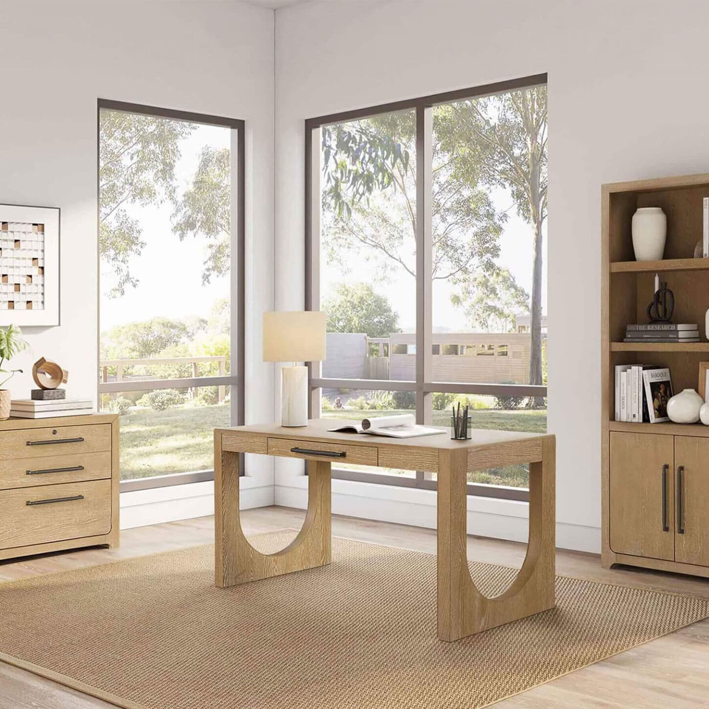 Wycliff Bay Canyon Drive 3-Piece Writing Desk with Bookcase and Lateral File Set in Natural Oak