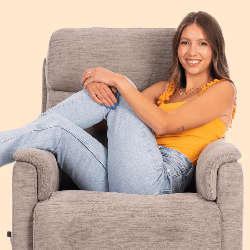 Woman sitting in perfect match flexsteel recliner