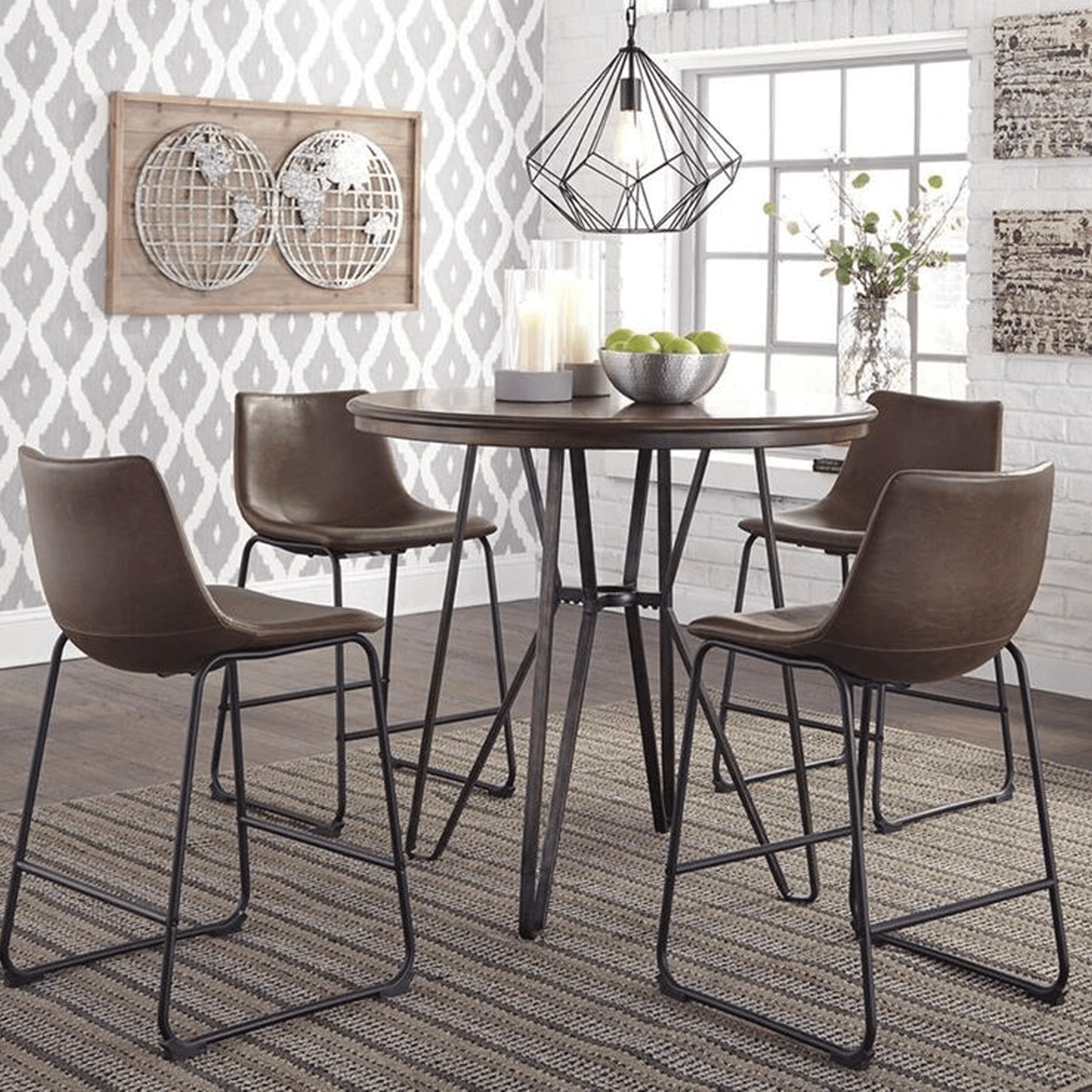 Ashley Centiar 24" Upholstered Counter Stool in Brown and Black