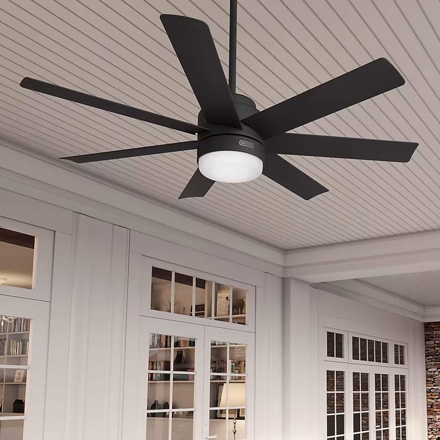 Hunter Brazos 52" Integrated LED Indoor/Outdoor Ceiling Fan with Light and Remote in Matte Black