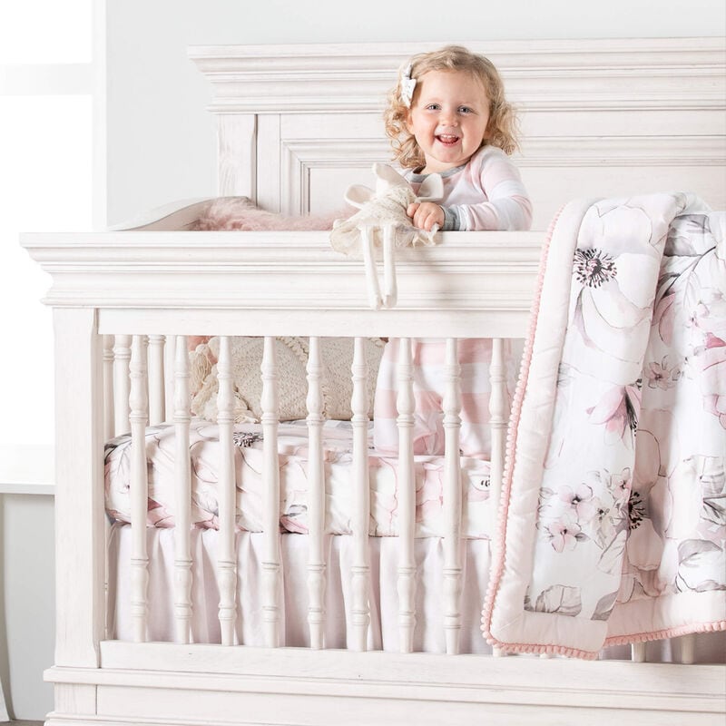 Lambs and Ivy Watercolor Floral 4-Piece Crib Bedding Set in Pink and Grey