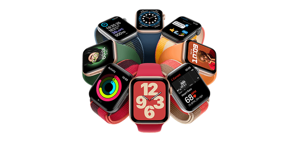 Collection of Apple Watches in variety of colors