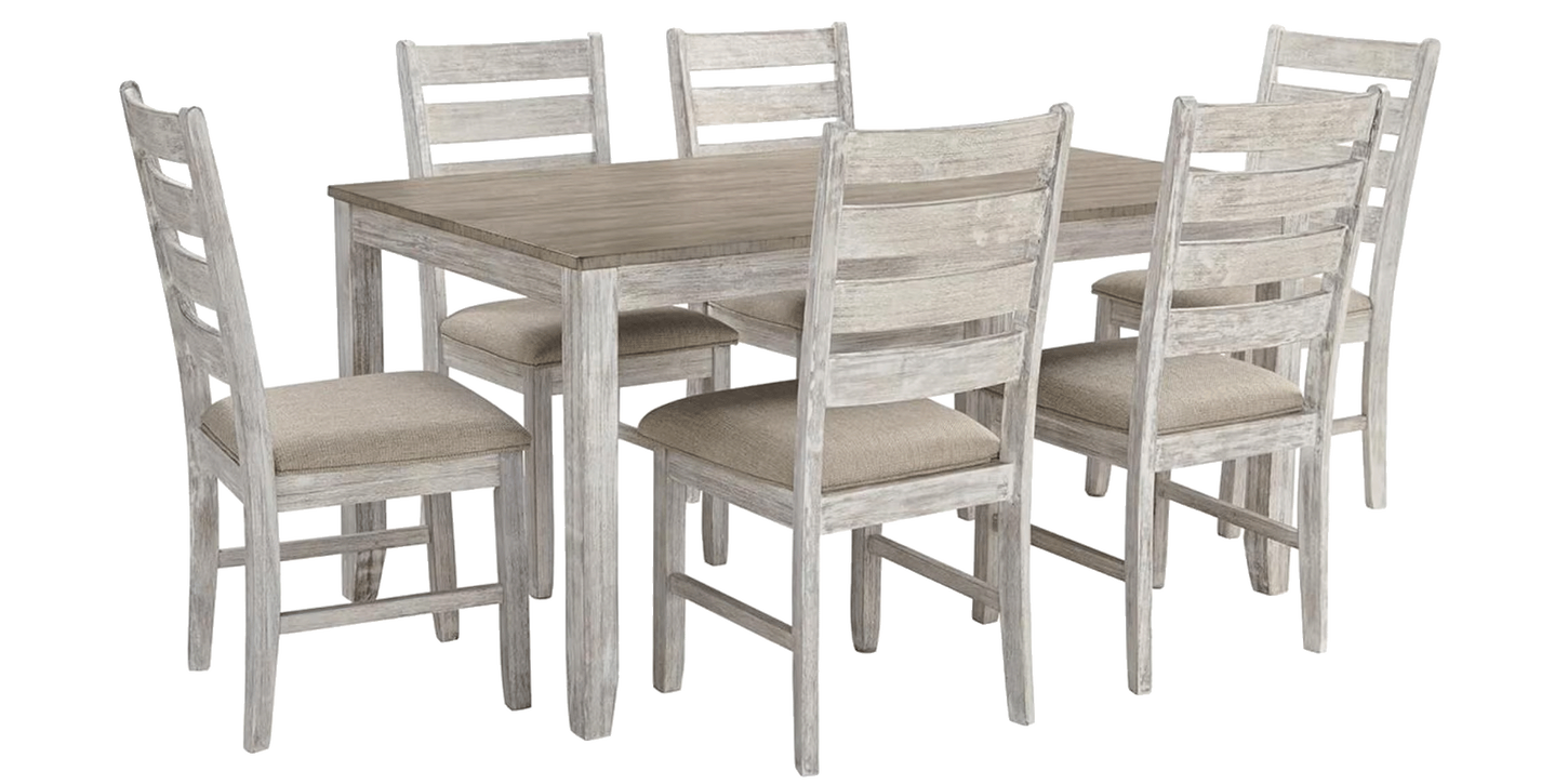 Ashley Skempton Dining Table and 6 Side Chairs in White and Light Brown
