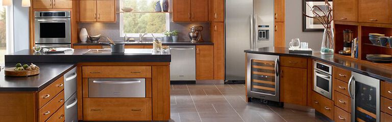 Kitchen with stainless steel appliances