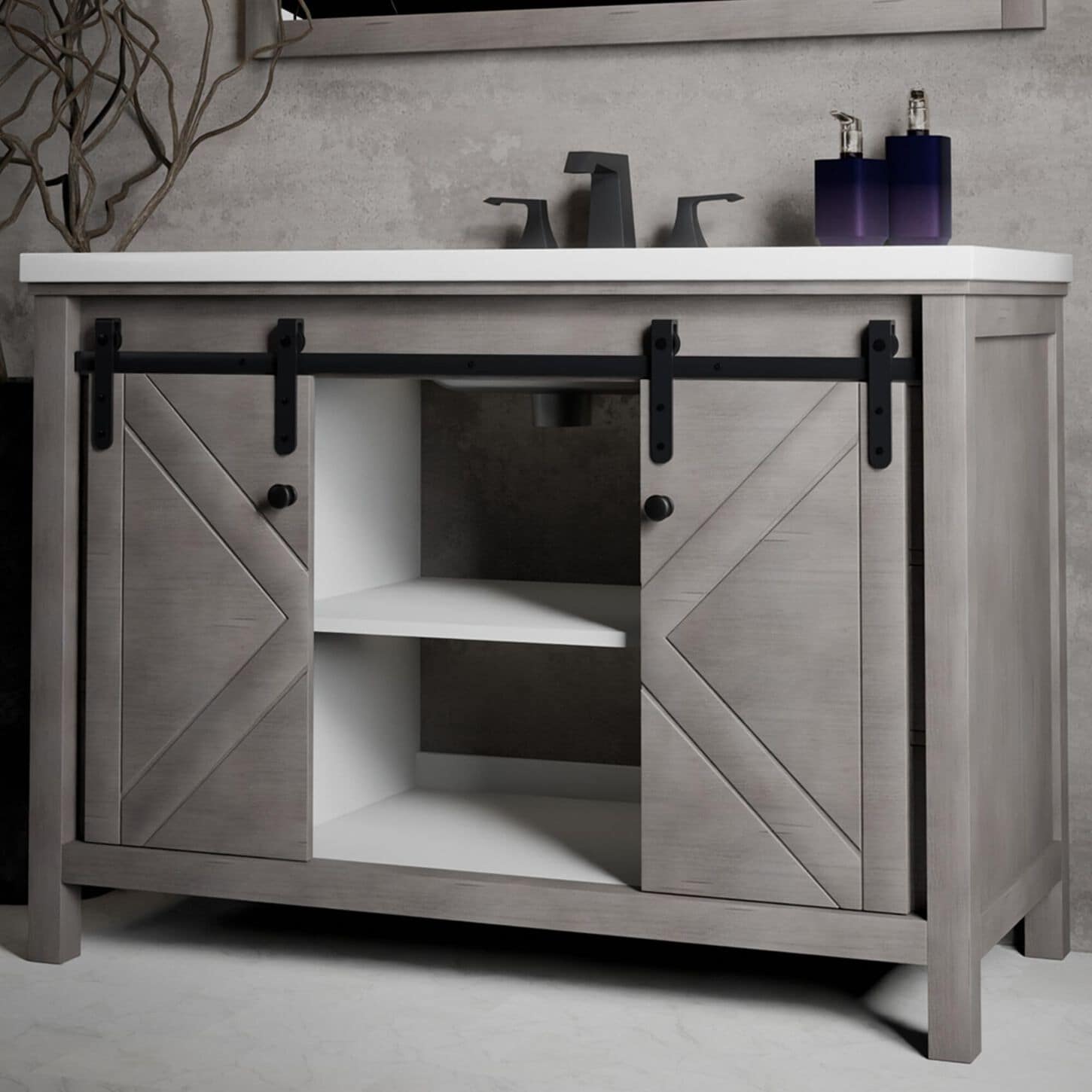 Lexora Home Marsyas 48" Single Bathroom Vanity in Ash Grey with 2 cm White Cultured Marble Top and Rectangular Sink