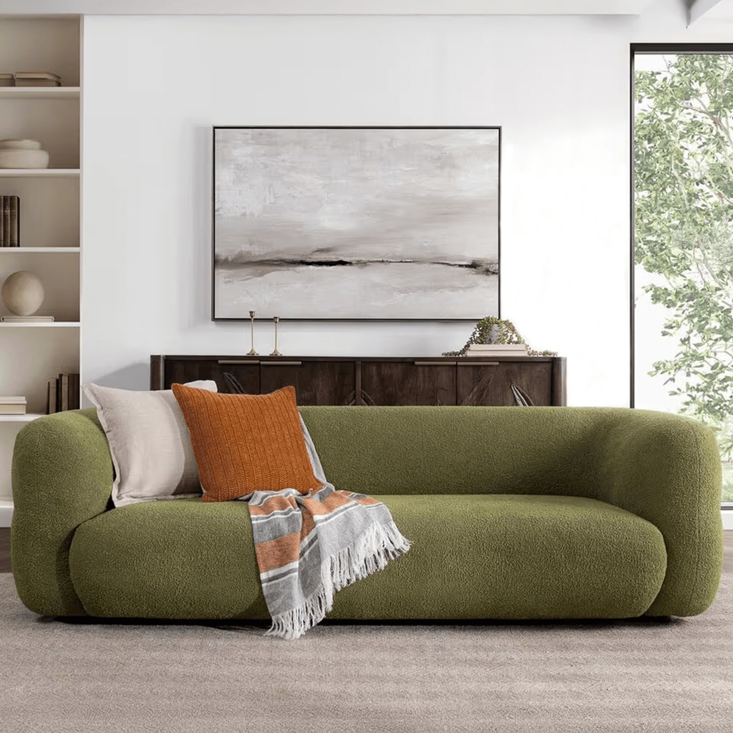 Classic Home Faris Stationary Sofa in Dark Olive