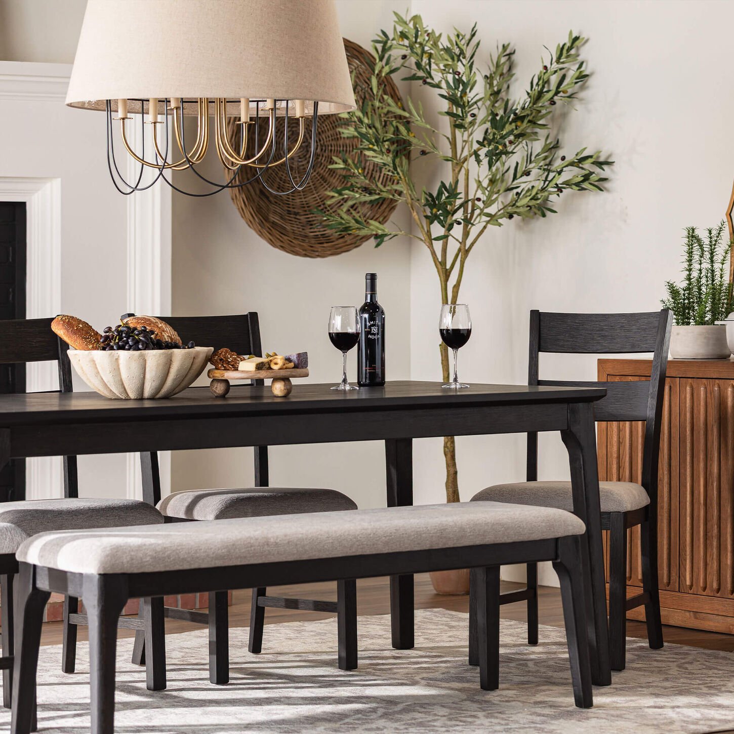 Mayberry Hill Garcia 6-Piece Dining Set with Bench in Black